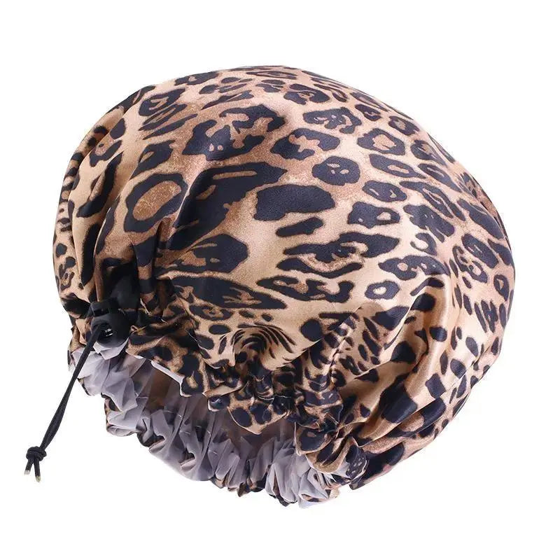 Unisex Chic Youth 1-Size Reusable Shower Cap - Double-Layer Waterproof, Elastic Stay-Put, Adjustable Fit with Stylish Print, Travel-Ready Cap for Bathroom Shower, Sports Use