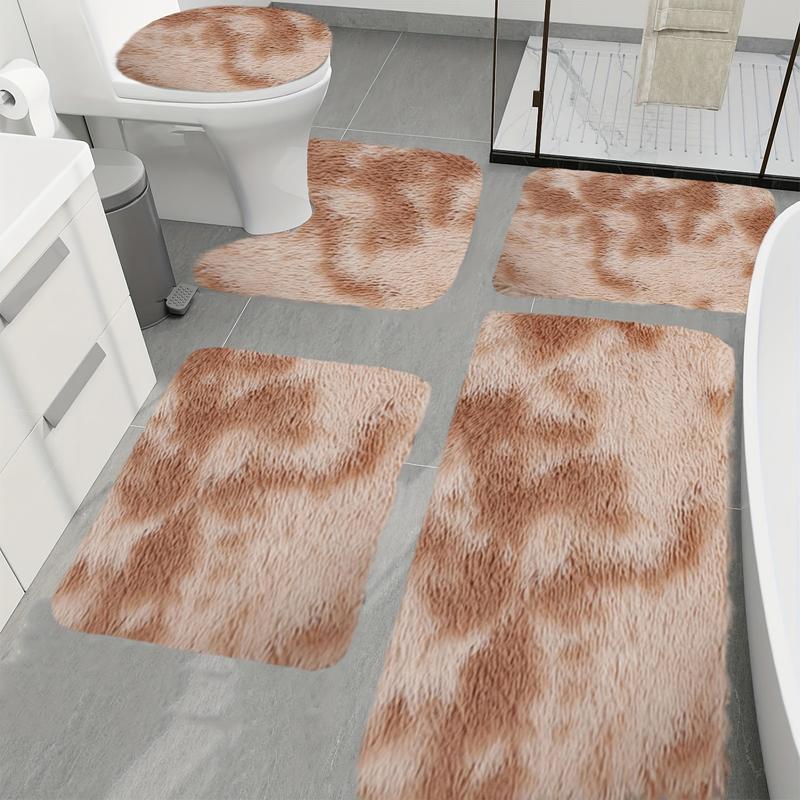 5pcs Bathroom Rugs Combo Set - Bathroom Accessory with Rectangle Toilet Cover, U-Shaped Contour Mat, Synthetic Water Absorbent Bathmat, Slip-Safe Footing, Washable Rug, Easy Daily Care for Bathtub/Shower (Black)