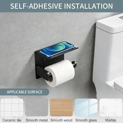 DGAPHRO Black Toilet Paper Holder with Shelf Rustproof Stainless Steel, Adhesive or Screw Wall Mount for Easy Installation, Toilet Tissue Holder for Bathroom,Washroom, Kitchen,RV.