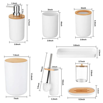 9PCS Durable Multifunctional Plastic Bathroom Sets Full Set - Lightweight Home Accessory Kit for RV, Apartment - Trash Can, Toilet Brush, Toothbrush Holder, Lotion Dispenser, Soap Dish, Cup, Vanity Tray, Qtip Holder - Ideal Dorm Gift