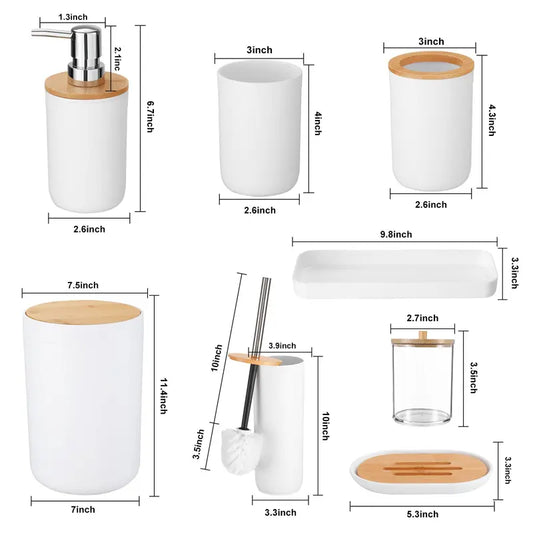 9PCS Durable Multifunctional Plastic Bathroom Sets Full Set - Lightweight Home Accessory Kit for RV, Apartment - Trash Can, Toilet Brush, Toothbrush Holder, Lotion Dispenser, Soap Dish, Cup, Vanity Tray, Qtip Holder - Ideal Dorm Gift
