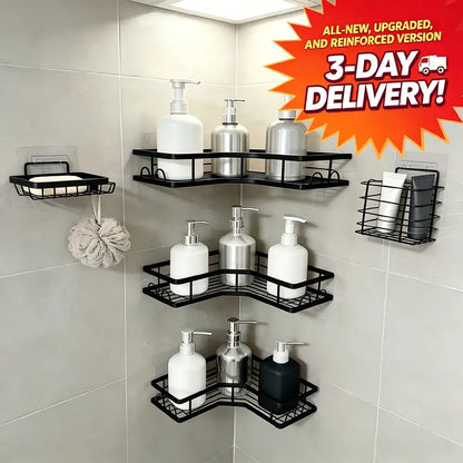 5-Piece Rustproof Stainless Steel Bathroom Organizer Set, No-Drill Self-Adhesive Shower Organizer with Holder & Shelf for Shampoo & Body Wash, Renter-Friendly Bathroom Accessory with Easy Installation