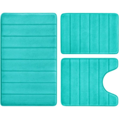 Black Polyester 3-Piece Bathroom Rug Combo Set - Thick, Slip-Safe PVC, Stable PVC Backing, Extra Soft, Absorbent, Machine Washable, 20"x24" Rectangular Bathroom Floor Mat, U-Shaped Toilet Area Cover, Synthetic Memory Foam