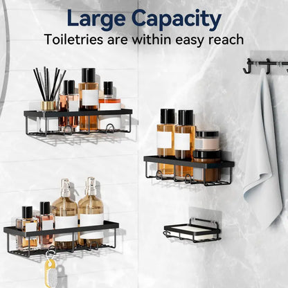 YASONIC 2/5/6 Pack Shower Caddy Shelf Bathroom Organizer Rack No Drilling Multifunctional Self Adhesive Black Shelves Basket for Shampoo Soap Space-Saving Durable Rust-Resistant summerwins