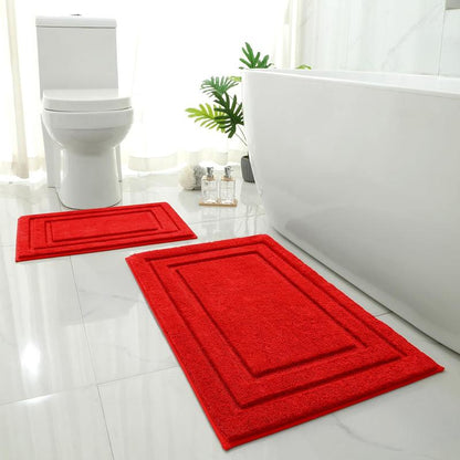 Gray Tufted 2-Piece Rectangle Bath Mat Set - Ultra-Soft Microfiber Rugs for Bathroom Floor, Slip-Safe, Water-Absorbent, Machine Washable (20"x32" + 16"x24") for Indoor Use