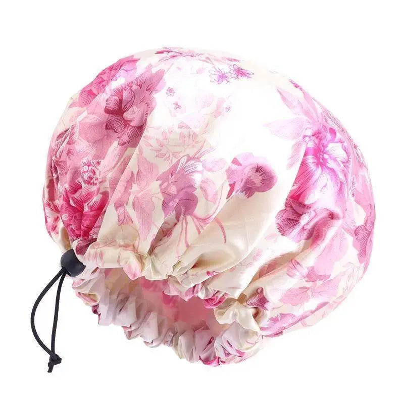Unisex Chic Youth 1-Size Reusable Shower Cap - Double-Layer Waterproof, Elastic Stay-Put, Adjustable Fit with Stylish Print, Travel-Ready Cap for Bathroom Shower, Sports Use