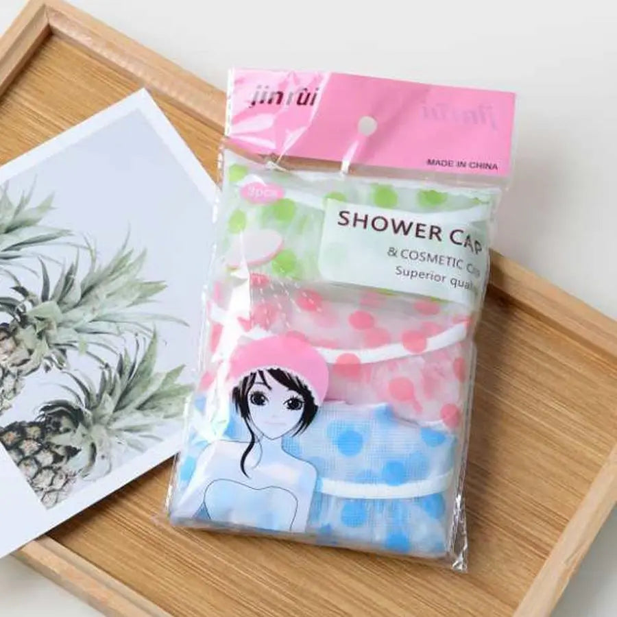 Bathroom Waterproof Plastic Shower Caps, 3pcs Polka Dot Pattern Hair Cover, Portable Bath Hair Cap for Home Dormitory Outdoor Travel, Shower Cap Set, Bathroom Accessory, Shower Essentials
