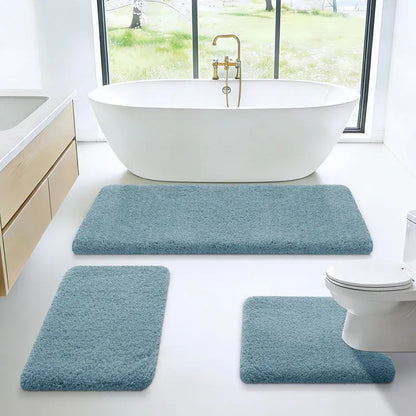 ACCUMTEK Microfiber Thick Bathroom Carpet Rugs 1/3 Piece, Flurry Non Slip Bath Rug, Ultra Soft Plush Absorbent Bathroom Mat, Machine Washable Luxury Toilet Rug Set for Tub, Shower and Bathroom