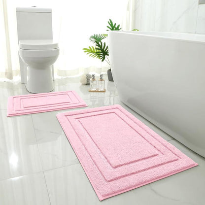 Gray Tufted 2-Piece Rectangle Bath Mat Set - Ultra-Soft Microfiber Rugs for Bathroom Floor, Slip-Safe, Water-Absorbent, Machine Washable (20"x32" + 16"x24") for Indoor Use