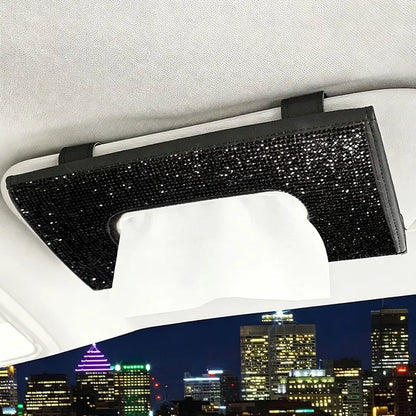 Car Tissue Box, Car Sun Visor Tissue Storage Box, Glitter Artificial Rhinestone Shiny Tissue Bag, Artificial Crystal Car Back Seat Tissue Bag, Tissue Holder for Car, Car Accessories Women, Car Interior Accessories Girls