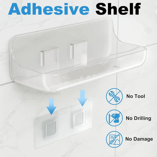 2-Pack Glossy Acrylic Corner-Fit Bathroom Organizers - No-Drill Wall-Mount Indoor Shower Caddy Racks with Shelves, Durable Inside Shower Accessory for Small Spaces Storage, Bathroom Tidy-Up