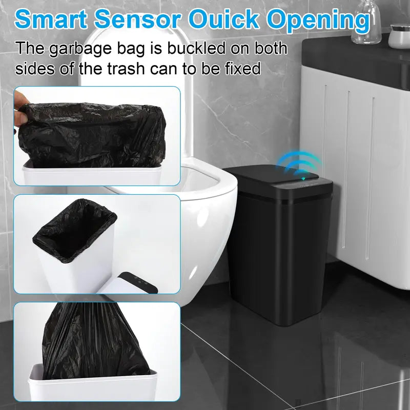 Summerwins Modern Smart Motion Sensor Trash Can - ABS, With Lid, Plastic Pack, Waterproof, Space-Saving, Multifunctional, Eco-Friendly Automatic Induction Nordic Style Modern Bathroom Accessory for Home Bathroom, Office (Automatic Trash Bins, Smart Bin),