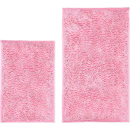 Pet Owners' Thick 2-Piece Luxury Chenille Bath Mats Set - Soft, Nonslip, Super Absorbent, Fast-Drying, Machine-Washable Shaggy Rugs for Shower Room (20"x32"+16"x24", Ideal Gift for Bathroom Needs), Super Absorbent Bath Mat