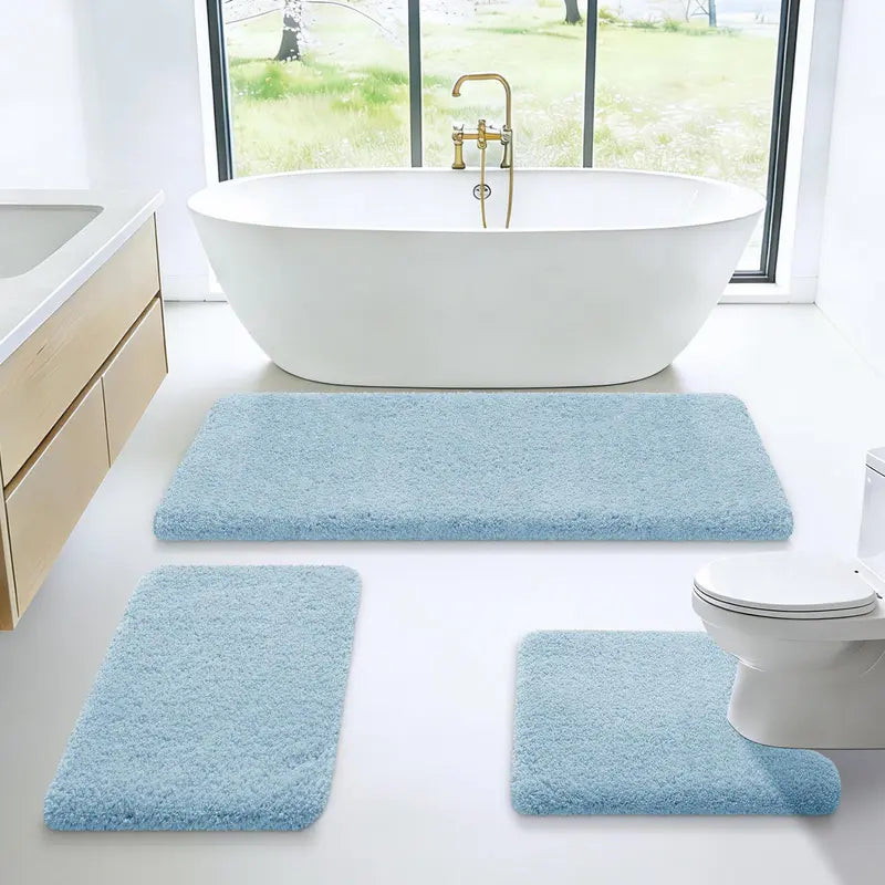ACCUMTEK Microfiber Thick Bathroom Carpet Rugs 1/3 Piece, Flurry Non Slip Bath Rug, Ultra Soft Plush Absorbent Bathroom Mat, Machine Washable Luxury Toilet Rug Set for Tub, Shower and Bathroom