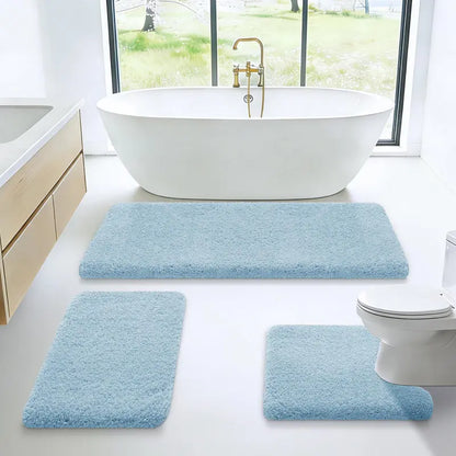 ACCUMTEK Microfiber Thick Bathroom Carpet Rugs 1/3 Piece, Flurry Non Slip Bath Rug, Ultra Soft Plush Absorbent Bathroom Mat, Machine Washable Luxury Toilet Rug Set for Tub, Shower and Bathroom