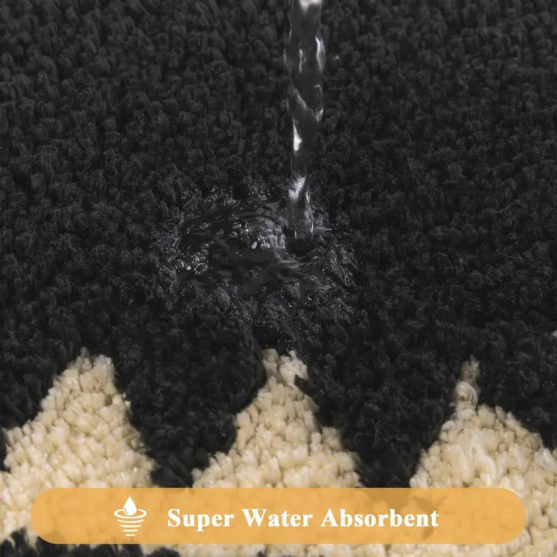 [SeptemberStockUp] HEBE Boho 3-Piece Washable Shaggy Bath Rugs Set, Non-Slip Stays Put Grip Absorbent Microfiber Mats with U-Shaped Contour Toilet Rug, Traditional Look Aztec Western Carpet for Tub/Shower Indoor Areas
