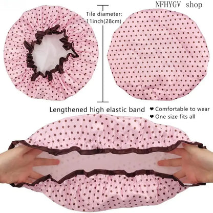 Women’s Double-Layer Waterproof Elastic Shower Cap, Reusable Eco-Friendly Leak-Proof Hair Protection Head Cover, Lightweight Multi-Purpose Accessory for Bathing Skincare Cooking And Daily Hair Care Routines