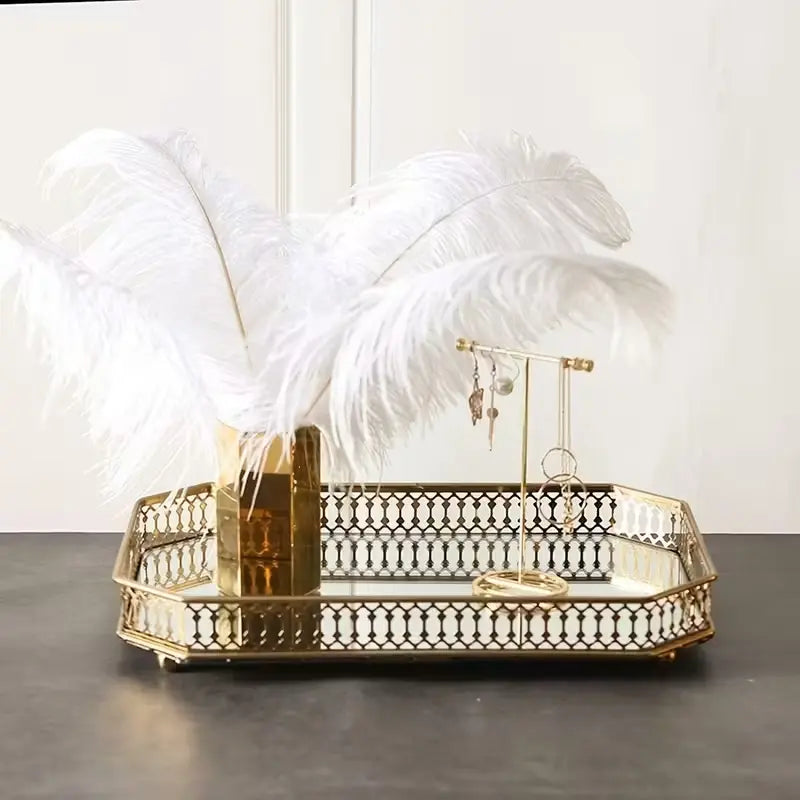 Light Luxury Metal Storage Tray, Vanity Mirror Tray for Cosmetics & Perfume, Home Decoration for Bathroom & Bedroom Table
