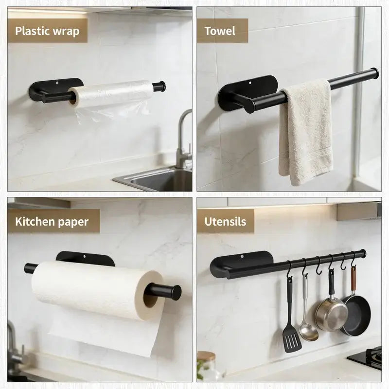 1pc Paper Towel Holder,Self Adhesive or Drilling Paper Towel Holders Under Cabinet,SUS304 Stainless Steel, Space-Saving, Easy Installation for Kitchen, RV & Bathroom-13" Towel Rack for Rolls, Plastic Wrap & More,Dispenser Bin.