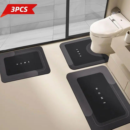 3PCS Multi-Piece Set Bathroom Rug Sets - Nonslip Diatomite-TRP Rectangle Rubber Backing Bath Mats, Durable, Water-Absorbent, Quick-Dry for Indoor Bathroom Home Supplies, Water Absorbent Bathmat