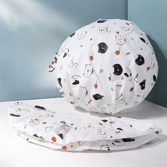 Adults' Fashion Unisex 2-Pack Cartoon Print Waterproof Adjustable Set Shower Caps, Casual Hair Protection, Bathroom Home Supplies
