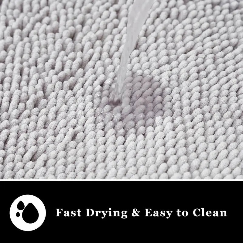 Light Gray Bathroom Mat Set (2-Piece), Synthetic Dense Pile, Super Water Absorbent Quick Dry, Sturdy PVC Base, Non-Slip, Machine Washable, Rectangle for Bathtubs