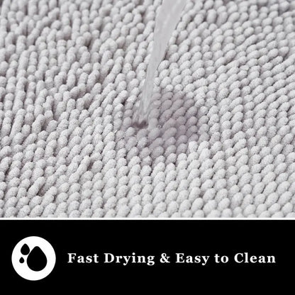 Light Gray Bathroom Mat Set (2-Piece), Synthetic Dense Pile, Super Water Absorbent Quick Dry, Sturdy PVC Base, Non-Slip, Machine Washable, Rectangle for Bathtubs