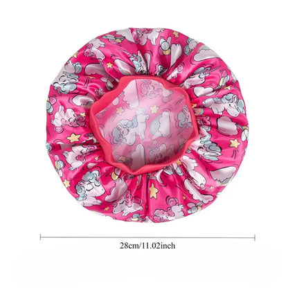 Child's Silk-Like Satin Sleep Bonnet - Snug Fit Hair Care Cover for Sleep & Bath, Soft Printed Reusable Breathable Sport Rainwear-Compatible Accessory