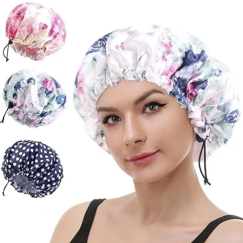 Unisex Chic Youth 1-Size Reusable Shower Cap - Double-Layer Waterproof, Elastic Stay-Put, Adjustable Fit with Stylish Print, Travel-Ready Cap for Bathroom Shower, Sports Use