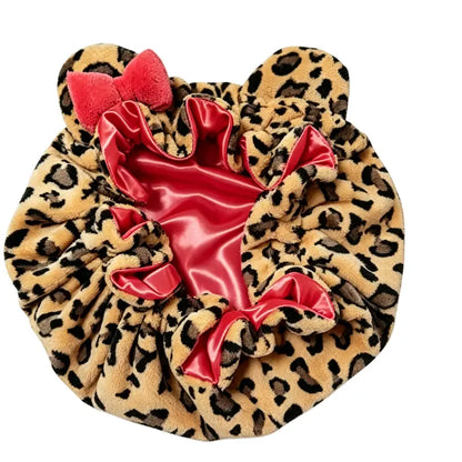 Super Absorbent Quick Dry Hair Cap, Face Wash Spa Leopard Print Cat Ear Headband, Quick Dry Hair Cap Soft Sleep Hat, Bowknot Hair Band for Makeup Skincare Multi-Function Headband Sleep Hat for Bath Spa