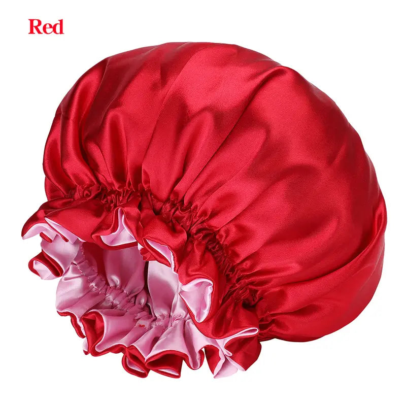 Best-selling large double-layer satin elastic sleep cap, wide-brimmed solid color shower cap, beauty and hairdressing cap