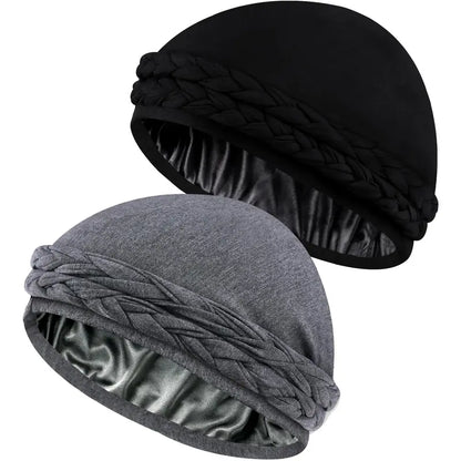 Silk Satin Lined Halo Turban - Vintage Twist Head Wraps for Men & Women, Stylish Durag & Sleeping Bonnets - Pre-Tied Satin Turban & Skull Cap