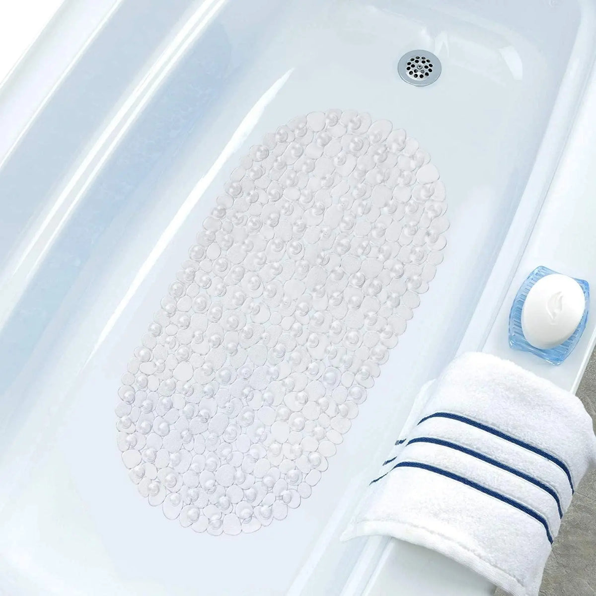 1pc Pebble Shaped Bath Mat - Non-slip Bathtub Mat with Suction Cups and Drain Holes, Bath Mat For Tub Non Slip, Machine Washable, Bathtub Safe Shower Mat