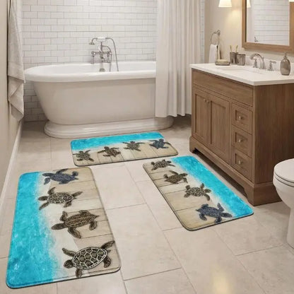 1/2/3pcs Traditional Rectangle Cushioned Anti-Slip Bath Mats - Home Supplies Mat Rug, Turtle Pattern Marine Theme Decor, Soft Comfortable Surface for Fatigue Relief (Bathroom & Kitchen Use)
