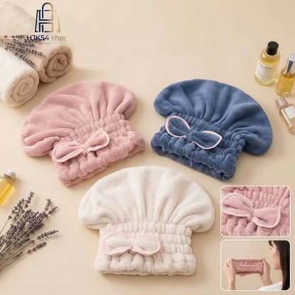 Women's 3pcs Microfiber Hair Drying Towel Cap Set, Super Absorbent Bowknot Quick-Dry Turban, Soft Coral Fleece Showercap, Anti-Frizz Wrap for Curly Long Hair,sohochic