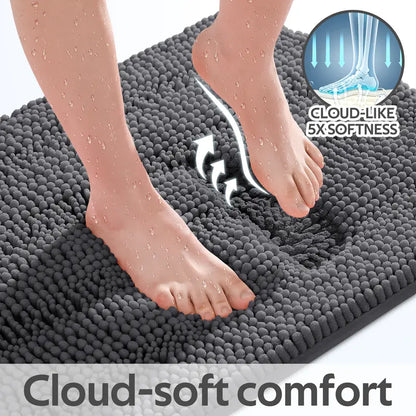 ACCUMTEK 3-Piece Soft Striped Rectangle Chenille Bathroom Rug Set - Stays Put PVC Grip, Absorbent, Plush Texture Shaggy Weave, Machine Washable for Easy Upkeep, Bathroom Accessory, High Pile