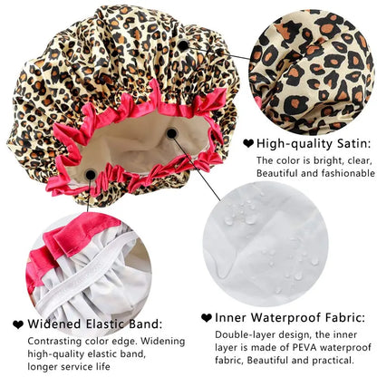 Women's Reusable Shower Caps (4-Pack), Double-Layer Waterproof Bath Hats with Assorted Patterns, Breathable Synthetic Fabric, Elastic 28cm Diameter, No Elastic Marks, for Spa & Cooking, Diameter About 28Cm
