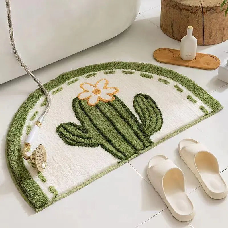 Fluffy Thickened Pad Round Mat - Imitation Cashmere, Anti-Slip, All Seasons Flower World Cactus Flower Car Exterior Decoration Door Mat