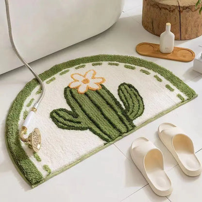 Fluffy Thickened Pad Round Mat - Imitation Cashmere, Anti-Slip, All Seasons Flower World Cactus Flower Car Exterior Decoration Door Mat