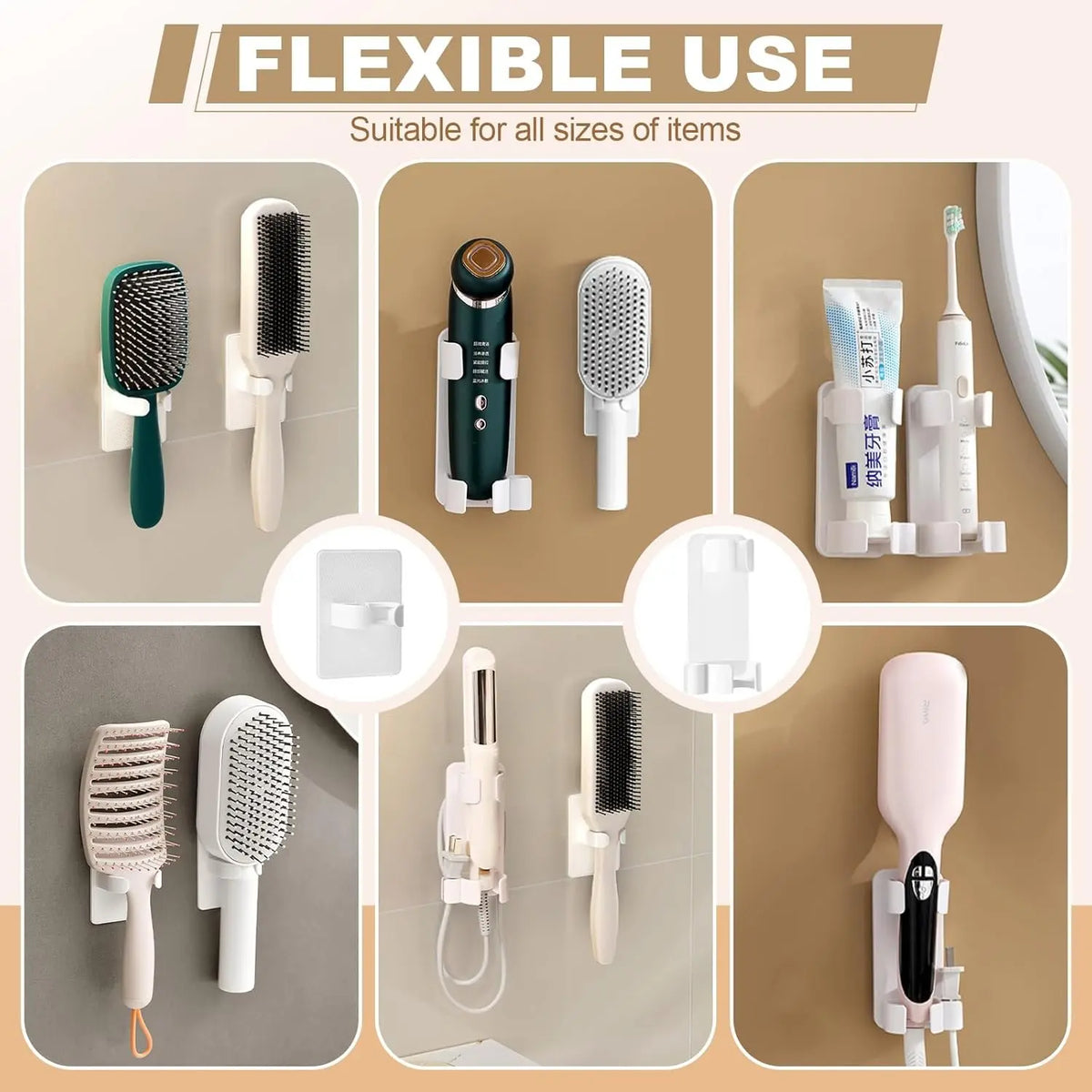 Premium Wall-Mounted No Drill Hair Tool Organizer, Heat Resistant Blow Dryer Holder, Space-Saving Wall Storage for Bathroom Bedroom Kitchen Vanity, Bathroom Organizing Accessories