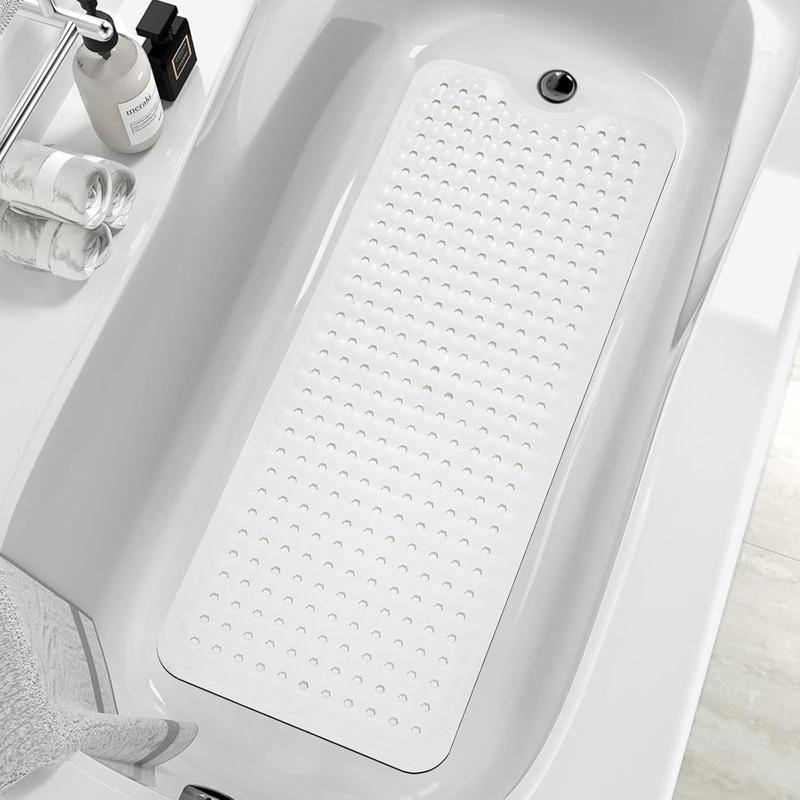 Bath Tub and Shower Mats, Non-Slip 39 x 16 Inch Extra Long Bath Mat, Machine Washable Bathtub Mat with Drain Holes, Suction Cups for Bathroom (Black)