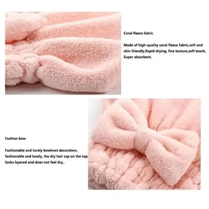 4pcs Shower Cap Set for Women, Soft Ultra-Absorbent Hair Drying Towel Wraps with Bow Decor, Reusable Bathroom Essentials for Adults