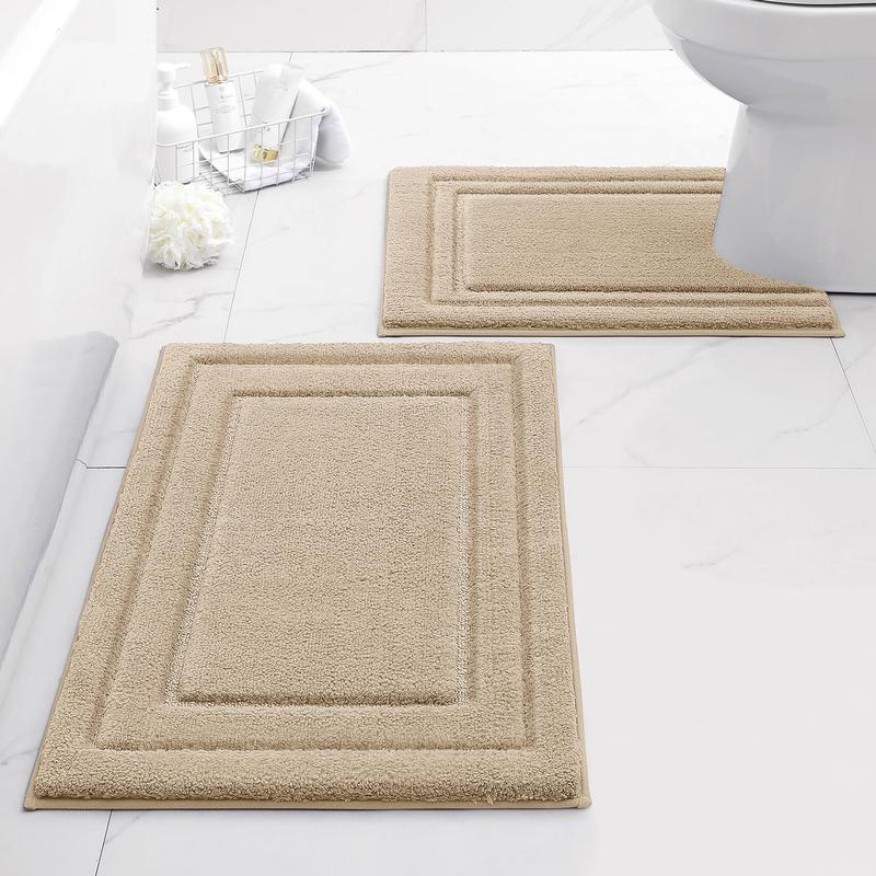 Gray Tufted 2-Piece Rectangle Bath Mat Set - Ultra-Soft Microfiber Rugs for Bathroom Floor, Slip-Safe, Water-Absorbent, Machine Washable (20"x32" + 16"x24") for Indoor Use