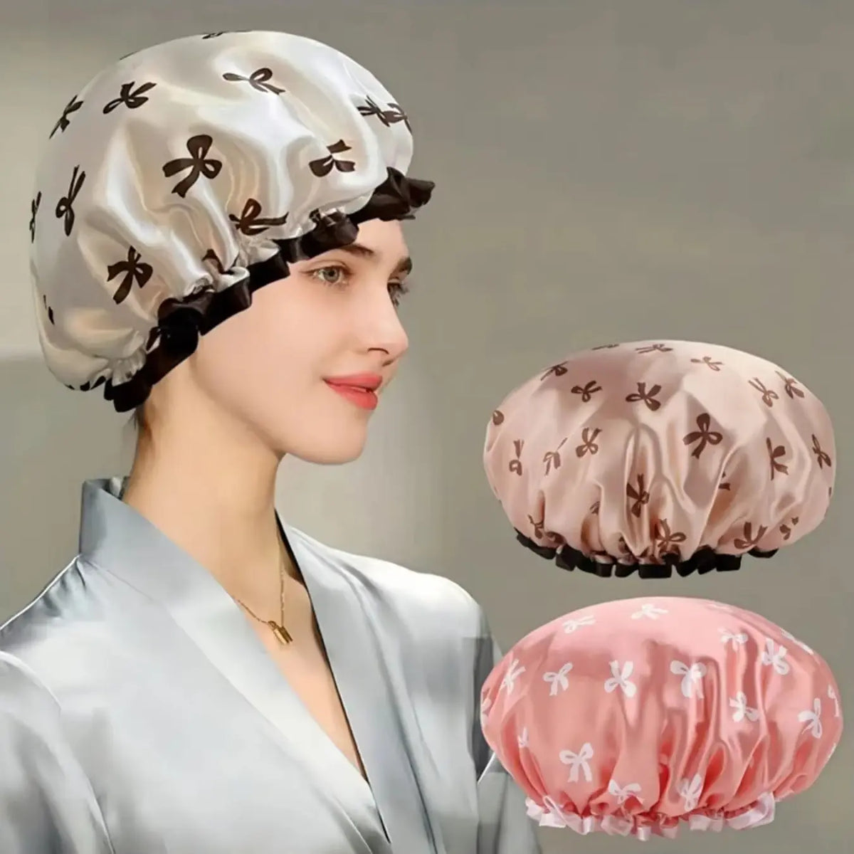 1 Pack Double Layer Waterproof Shower Cap For Women Reusable Hair Care Cap For Bathing Hair Washing Bathroom Accessory Reusable Shower Caps