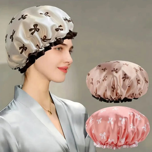 1 Pack Double Layer Waterproof Shower Cap For Women Reusable Hair Care Cap For Bathing Hair Washing Bathroom Accessory Reusable Shower Caps