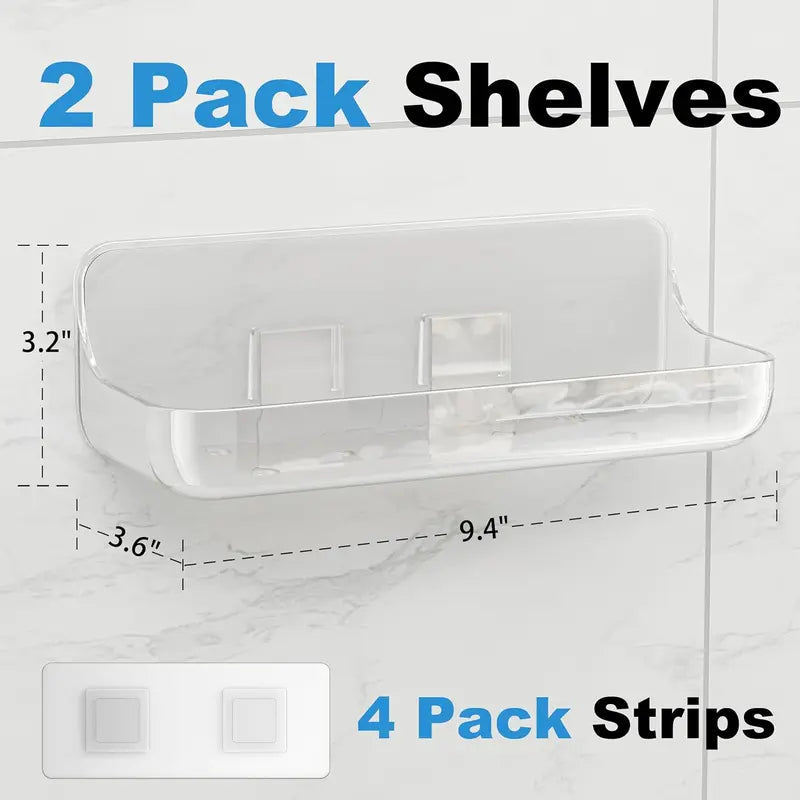 2-Pack Glossy Acrylic Corner-Fit Bathroom Organizers - No-Drill Wall-Mount Indoor Shower Caddy Racks with Shelves, Durable Inside Shower Accessory for Small Spaces Storage, Bathroom Tidy-Up