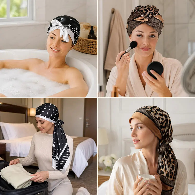 3PCS Wrap Cap Hair Net with Scarf 2in 1 Hair Wrap Cap Bonnet for Women Shower Hat for Silk Press Curly Braided