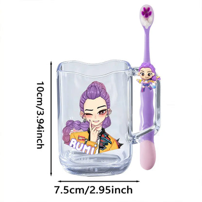Cartoon Character Toothbrush & Cup Set, Acrylic Rinse Cup with Handle, Kids Bathroom Tumbler with Toothbrush, Bathroom Accessory, Gift for Birthday and Back-To-School