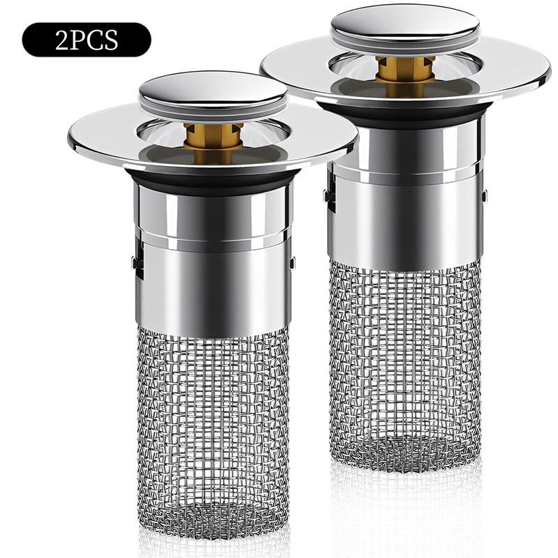 Bathroom Sink Stopper HairCatcher, Universal Pop Up Sink Drain Filter withStainless Steel Filter Basket, Bathroom Sink Drain Strainer Brass Construction Rubber Shower