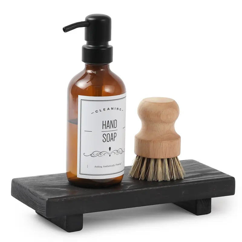 Wood Pedestal Soap Stand, Farmhouse Wood Riser, Soap Dish Holder/Tray Counter Decor for Bathroom Kitchen, Rustic Candle Plant Holder, Display Rectangular Decorative (Antique Walnut)